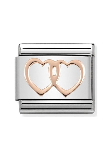 Composable Classic Dekoratif Link - Semboller - Çift Kalpler - 9k Rose Altın