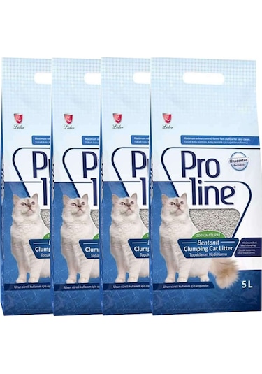 Proline Parfümsüz İnce Taneli Topaklaşan Bentonit Kedi Kumu 4 x 5 L
