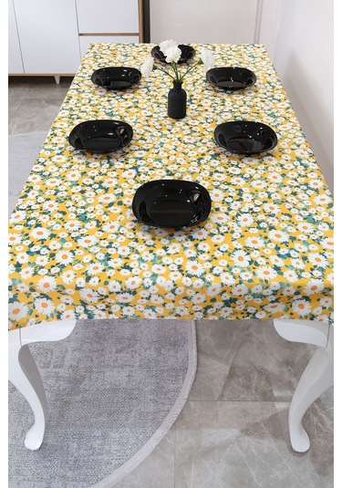 Sufre Sıvı Geçirmez Masa Örtüsü Sofra Bezi Sofra Örtüsü Piknik Örtüsü Sarı Papatya