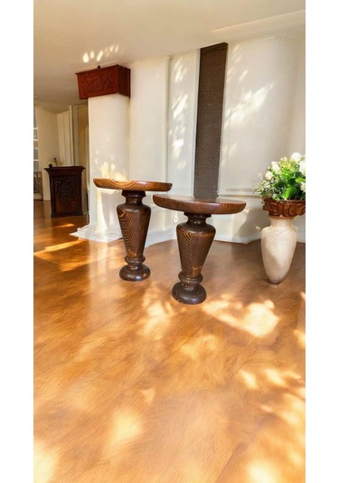 Minimalist Ahşap Yan Sehpa Seti Açık Ceviz Mantar Model 2 Li