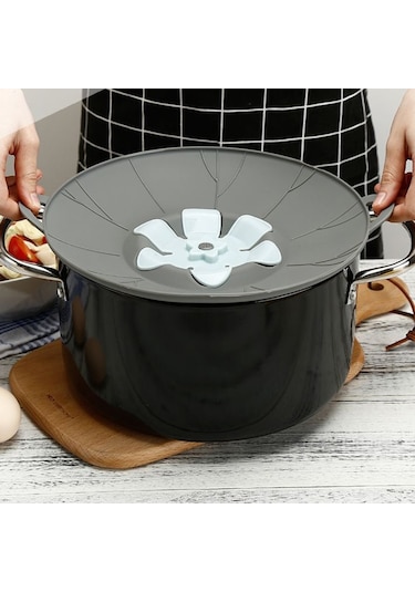 Silikon Çiçek Dökülmeye Dayanıklı Tencere Kapağı Gri