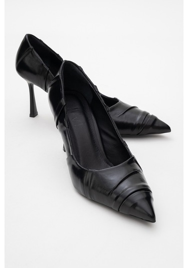 Anly Siyah Cilt Kadın İnce Topuklu Ayakkabı Siyah Cilt Siyah