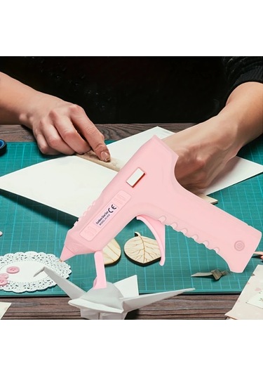 Honeybeeshop Beyaz 20s Hızlı Isıtma Pembe Kablosuz Sıcak Yapıştırıcı Tabancası Sesli Uyarı Usb C Şarjlı Dekorasyon El Sanatları Dıy Ev Tamiri