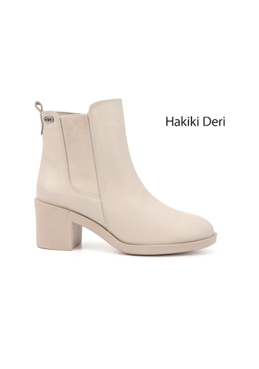 Gönderi R Kadın Bej Fermuarlı Kalın Topuklu Hakiki Deri Chelsea Bot Gkzb13453429 Bej