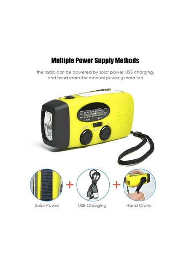 Dofolink Güneş Enerjili El Crank Acil Radyo, Noaa/am/fm Alıcısı, 3 Led Feneri, Avrupa Versiyonu, Sarı