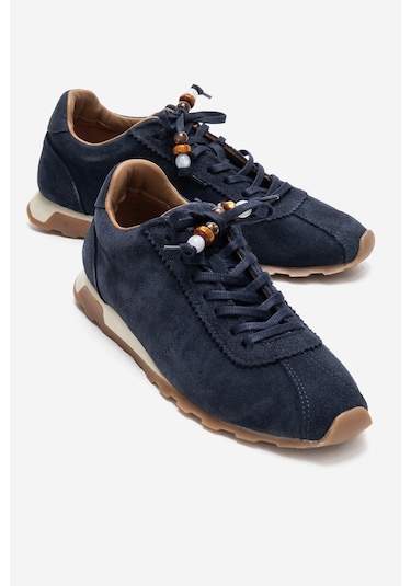 Brea Lacivert Süet Hakiki Deri Boncuklu Kadın Günlük Sneaker Lacivert