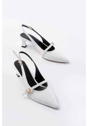 H-470 Beyaz Rugan Baret Tokalı Arkası Açık Günlük Kadın Sandalet Beyaz