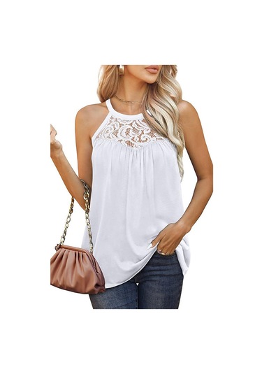 Beyaz Yaz Kadın Üstleri Dantel Pilili Kolsuz Yelek Tişört Bisiklet Yaka Rahat Rahat