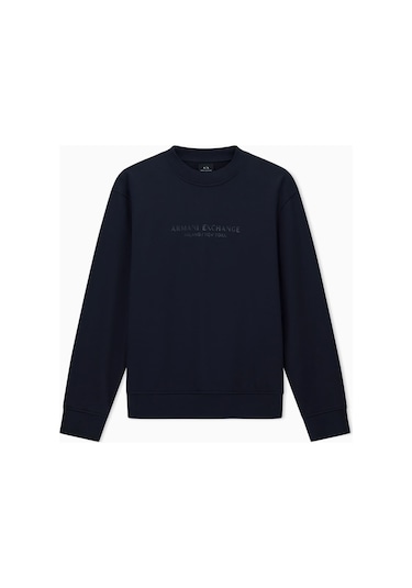 Erkek Regular Fit Kabartma Yazı Logolu Sweatshirt - Lacivert Deep Navy