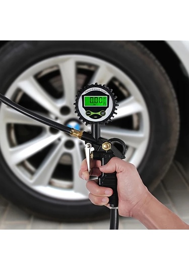 Boatshop1 Siyah Abd Araç Lastik Basınç Ölçer Dijital Lcd Ekranlı Led Aydınlatmalı Şişirme İzleme Özellikli Manometre