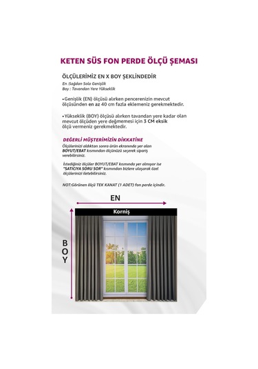 Donatti Acı Kahverengi Düz Keten Fon Perde 1/3 Pile Tek Kanat Acı Kahverengi