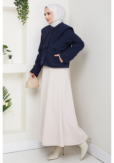 Pelerin Görünüm Astarlı Trenç 1625 - Lacivert Lacivert