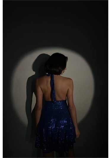 Kadın Mavi Halter Yaka Payet Elbise Dpnbdf046 Mavi