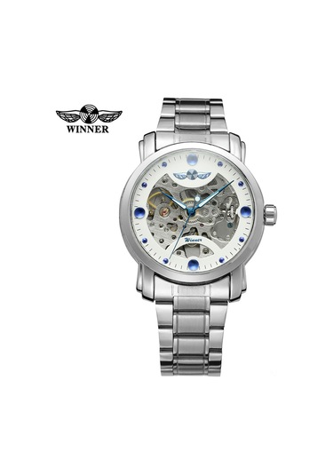 Kazanan 005 İş Adamı Mekanik Saat Zaman Gösterimi Moda Günlük Paslanmaz Çelik Deri Kayış Bilezik 3atm Su Geçirmez Kendinden Sarmalı Erkek Kol Saati Çok Renkli