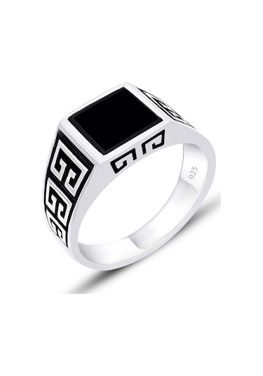 Silvera Telkari  Gümüş Oniks Taşlı Erkek Yüzük 925 Ayar St322 Gümüş