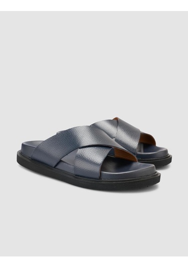 %100 Hakiki Deri Lacivert Erkek Terlik Lacivert