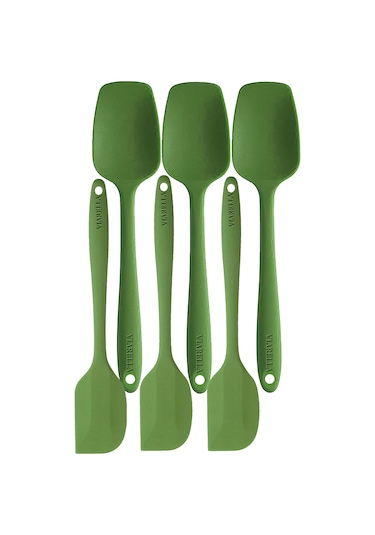 Silikon Kaşık Spatula Seti 6lı Yanmaz Yapışmaz Çizmez Yeşil 27cm