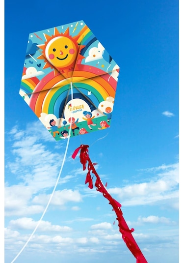 Rengarenk Gökkuşağı Desenli Altıgen Çıtalı Uçurtma- Kolay Kurulum