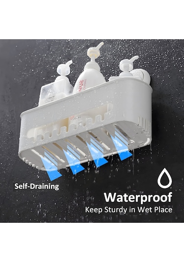 Duş Rafı Ve Sabunluk Sabunluk Çift Katmanlı Duş Rafı Emişli Duş Sepeti Düzenleyici Maksimum Tutma Kapasitesi 22 Lbs Banyo Rafı Duş Beyaz