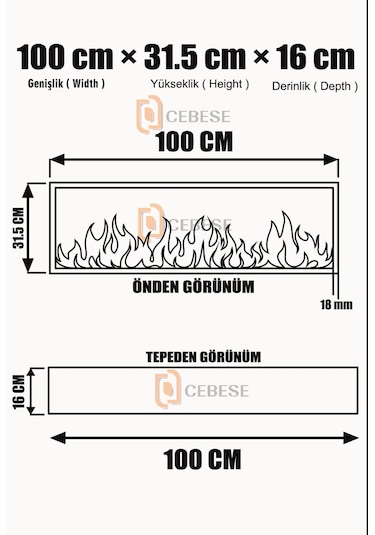Cebese Elektrikli Şömine 100 X 31.5 X 16 Cm Bluetooth Ses Sistemli Uzakt