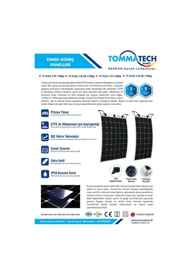 Tommatech 110wp Flexible Esnek Güneş Paneli Tt-flex-110