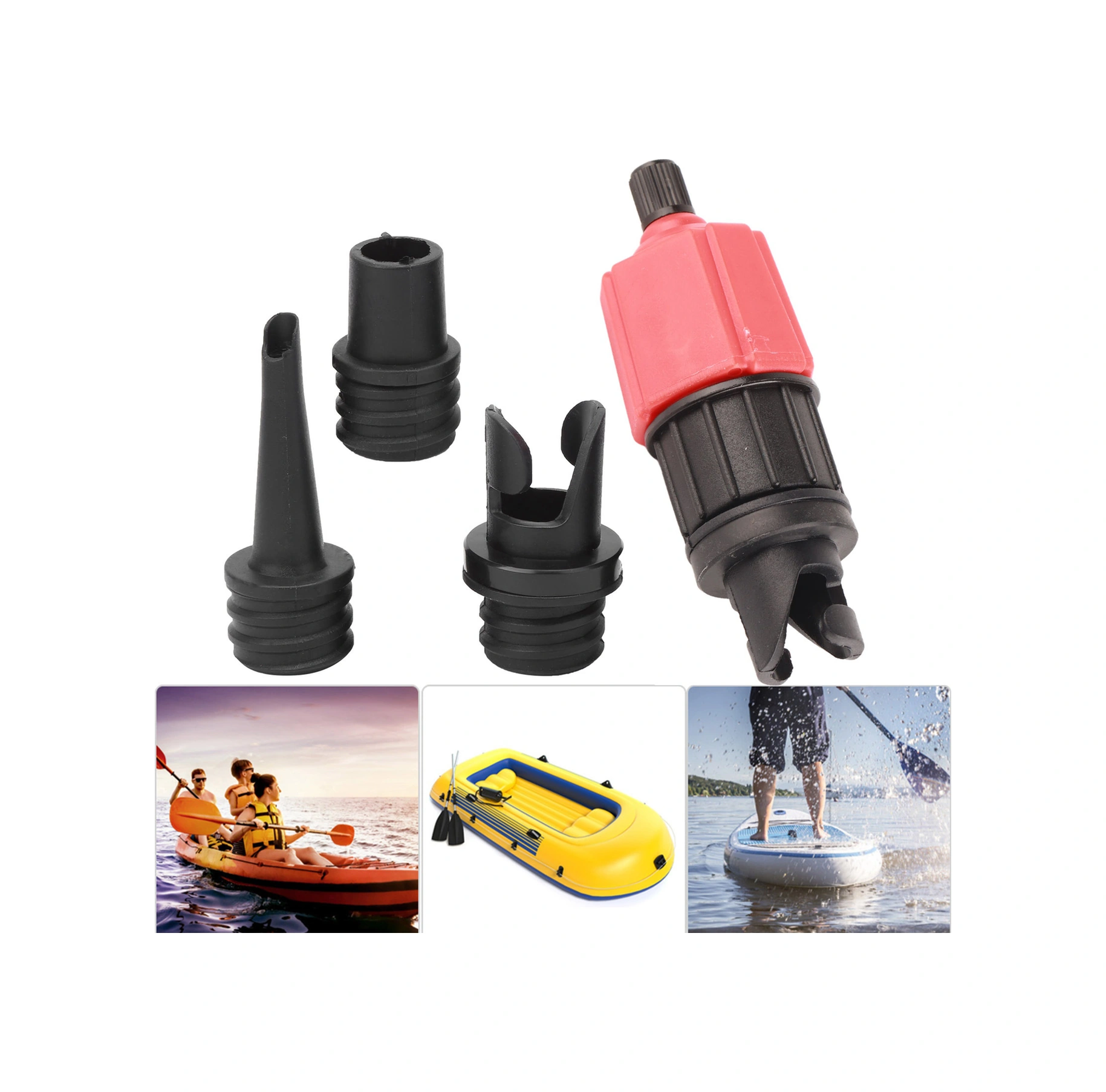 Vkemall Sup Valf Adaptörü - Nylon+alüminyum, 3 Farklı Bağlantı, Leak-proof - Sup, Kano, Lastik Bot, Havlu Yatağı İçin Hava Pompa Dönüştürücü