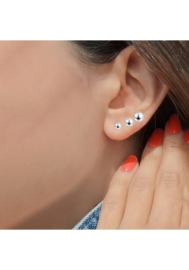 Chavin Yuvarlak Gri 3/4/5 MM. Set Bayan Erkek Çelik Küpe Ep12By