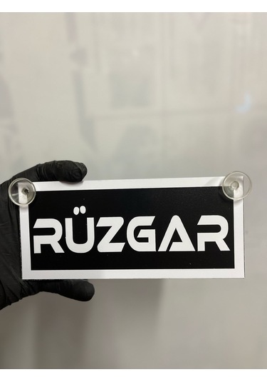 Siyah Renk Üzeri Beyaz Renk Rüzgar Yazılı Vantuzlu Cam Süsü