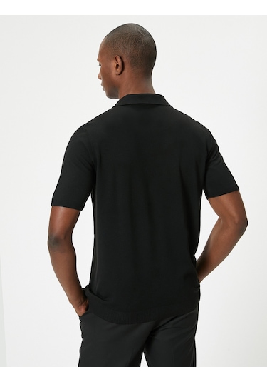 Koton Polo Yaka İnce Triko Tişört Slim Fit Kısa Kollu Kırçıllı Siyah 4sam70008ht Siyah