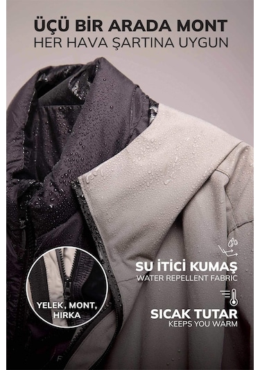 DeFactoFit Su İtici İnce Yağmurluk,Kalın Mont 2'li Set Kapüşonlu Fermuarlı Su Geçirmez C6055AX24WNKH464