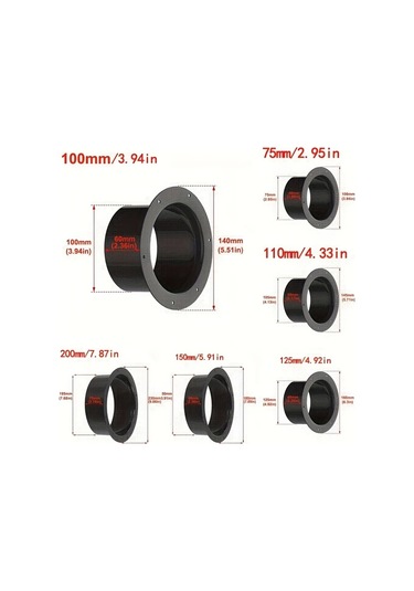 Topshop1 Siyah Duvar Flanş Bağlantısı 75mm Plastik Egzoz Borusu Adaptörü