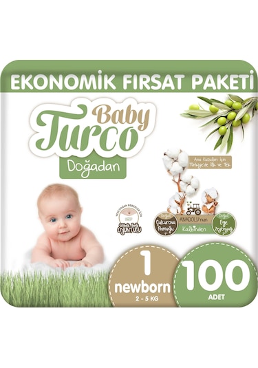 Baby Turco Doğadan Ekonomik Fırsat Paketi Bebek Bezi 1 Numara 100 Adet 2'li