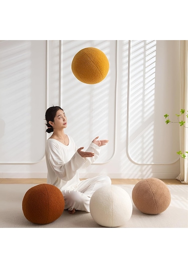 Geeksen 11,8 İnç Lüks Küre Yastık, Salon Ve Yatak Odası Dekorasyonu İçin Krem Beyaz Küre Şekilli Koltuk Yastığı Beyaz
