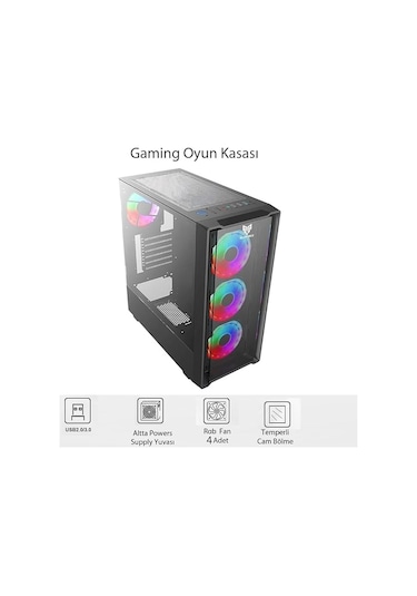 Blueforce Phoenix 4* Rgb Fanlı Atx-Mini Atx Itx Uyumlu Mid Tower Gaming Oyuncu Bilgisayar Kasası Psu'suz