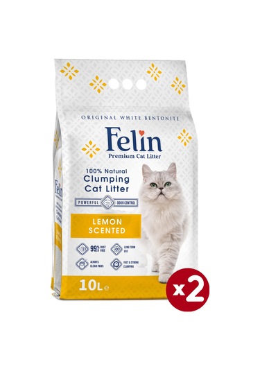 Felin Limon Kokulu Topaklaşan Bentonit Kedi Kumu 2 x 10 L