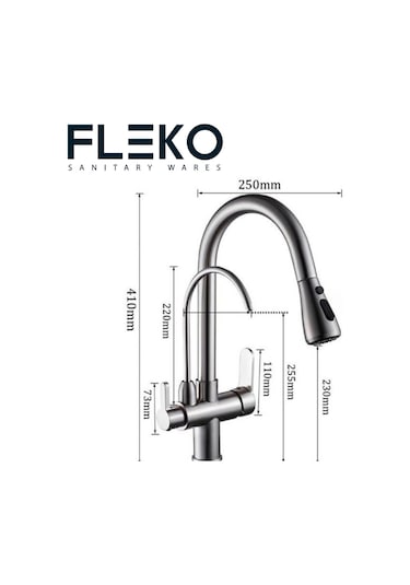 Fleko Spiralli Aritmali Mutfak Bataryası 3yollu Spiralli Arıtmalı Mutfak Eviye Bataryası Krom