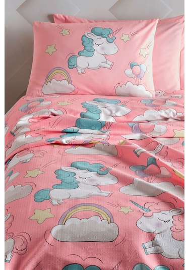 Enlora Home Pike Seti Baskılı Tek Kişilik Unicornio Pembe