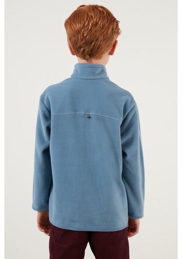 Lela Yumuşak Dokulu Fermuarlı Dik Yaka Şardonlu Kışlık Unisex Çocuk Polar 5905002 Mavi