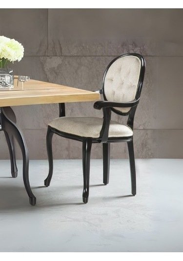 Madalyon Kolçaklı Kapitoneli Sandalye Siyah