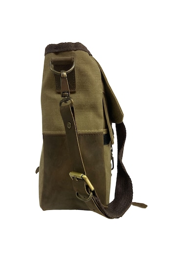Vintage Baskılı Su Geçirmez Kanvas Deri Unisex Postacı Omuz Çantası 29 Cm X 30 Cm Koyu Kahverengi