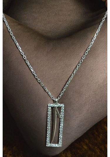 Modagümüşevi 925 Ayar Gümüş Elif Yazılı Kolye, Gümüş Kadın Kolye, Elif Kolye Md-2