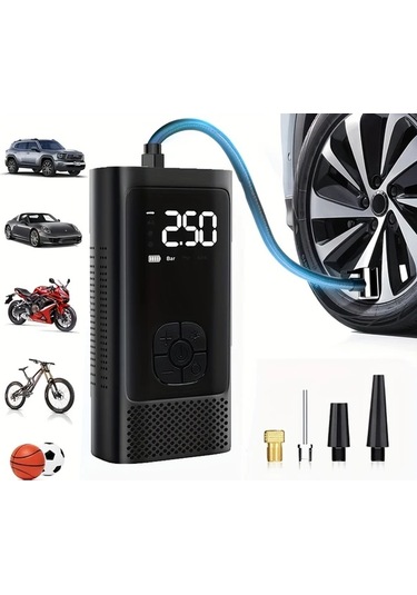 Primepickings 1 Adet Dijital Lastik Şişirme Cihazı Black Taşınabilir Usb Şarjlı Hava Kompresörü Abs Malzeme Araç Bisiklet Motor Spor Ekipmanları İçin