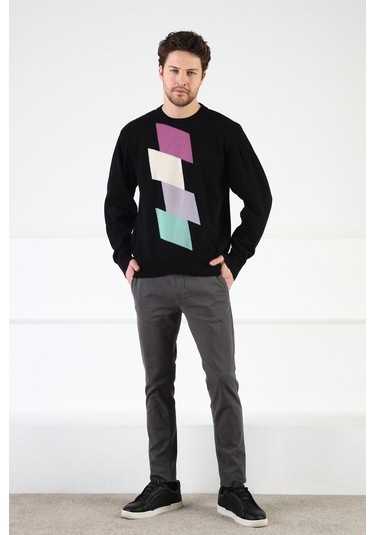 Ferraro Siyah Bisiklet Yaka %100 Kuzu Yünü Erkek Kazak Siyah (536154948) Siyah