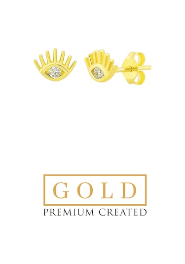 14 Ayar Sarı Altın Sertifikalı Premium Created Taşlı Minimal Göz Küpe Sarı Altın