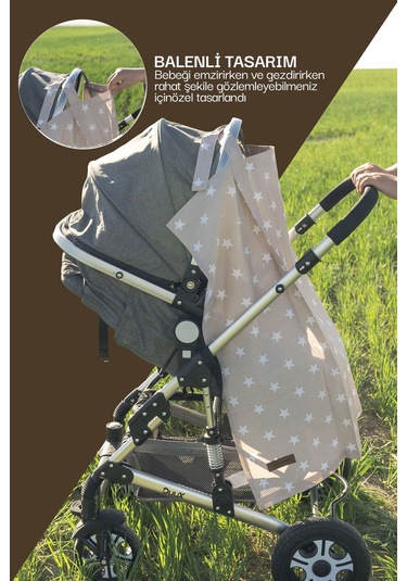 Mordesign Çok Amaçlı Bebek Emzirme Örtüsü/önlüğü Puset, Bebek Arabası Örtüsü, Extra Büyük, Yıldız Seri, Kahve Zg10030