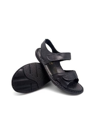 Magic Shoes Hakiki Deri Ortopedik Erkek Sandalet Siyah-yeni Siyah