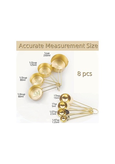Pazly Altın 8 Adet Paslanmaz Çelik Ölçme Kaşığı Ve Bardak Seti - Mutfak Aksesuarları Altın