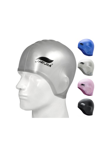 Geeksen Gri Silikon Yüzme Şapka 3d Kulak Koruyucu + Burun Klembi + Kulak Tıkacı - Temizliği Kolay, Hızlı Kuruyan Gri