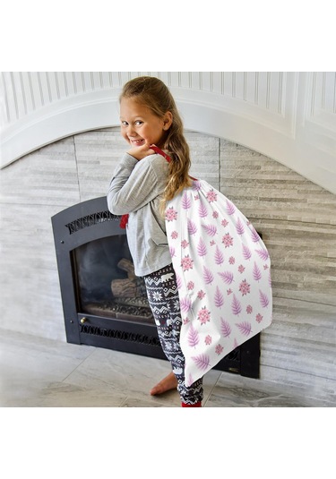 Büyük Noel Baba Hediye Çantası, Pamuklu Kordonlu, Yeniden Kullanılabilir Noel Poinsettia Fern