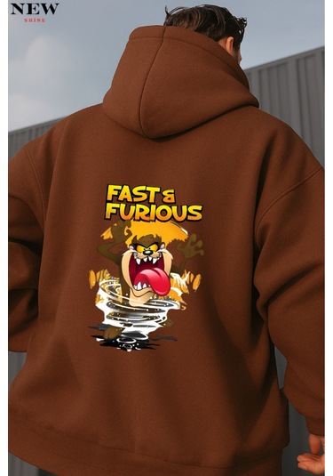 Fast Furıous Baskılı Sweatshirt Kahverengi